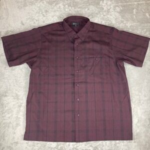 Marc Edwards XXL Burgundy Plaid Short‎ Sleeve Button Up Shirt